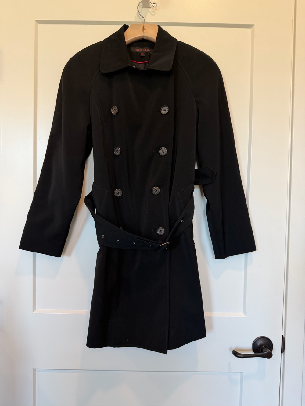 Anne Klein Black midi Trench Classic 90s Minimalist Neutral Academia Coat Sz PM